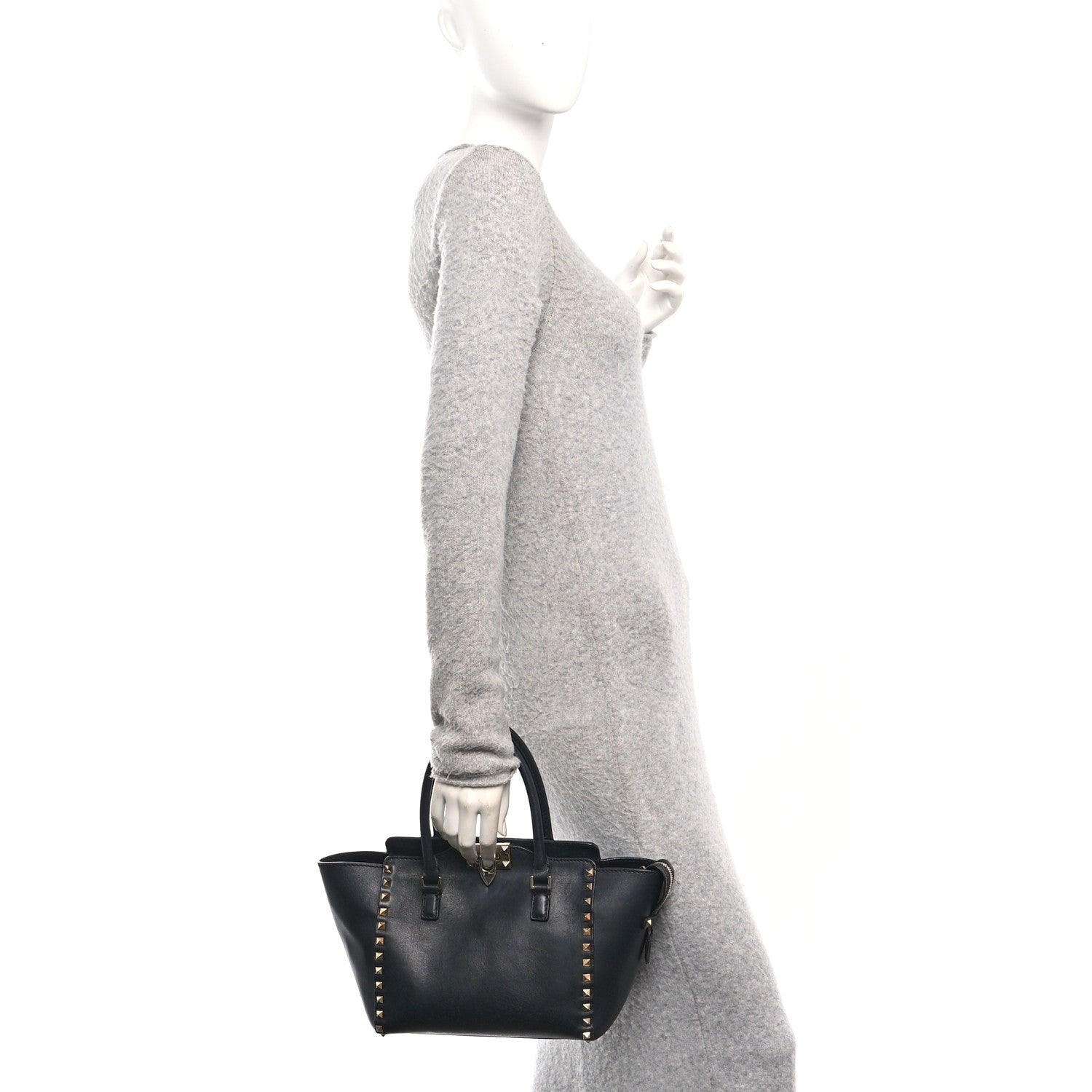 Valentino Garavani Vitello Small Rockstud Double Handle Tote Black