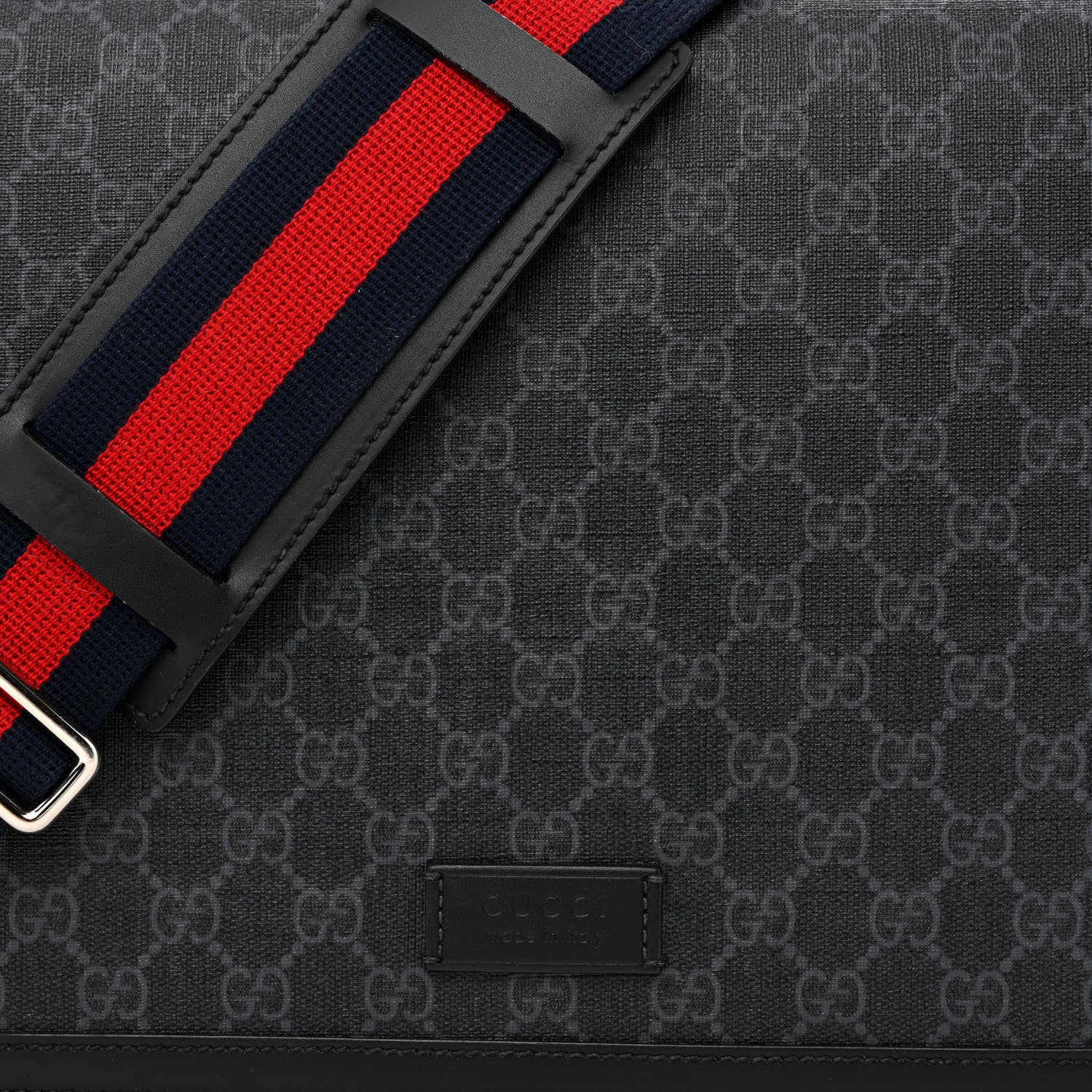 Gucci GG Supreme Monogram Web Flap Messenger Bag Black Grey 8 of 12