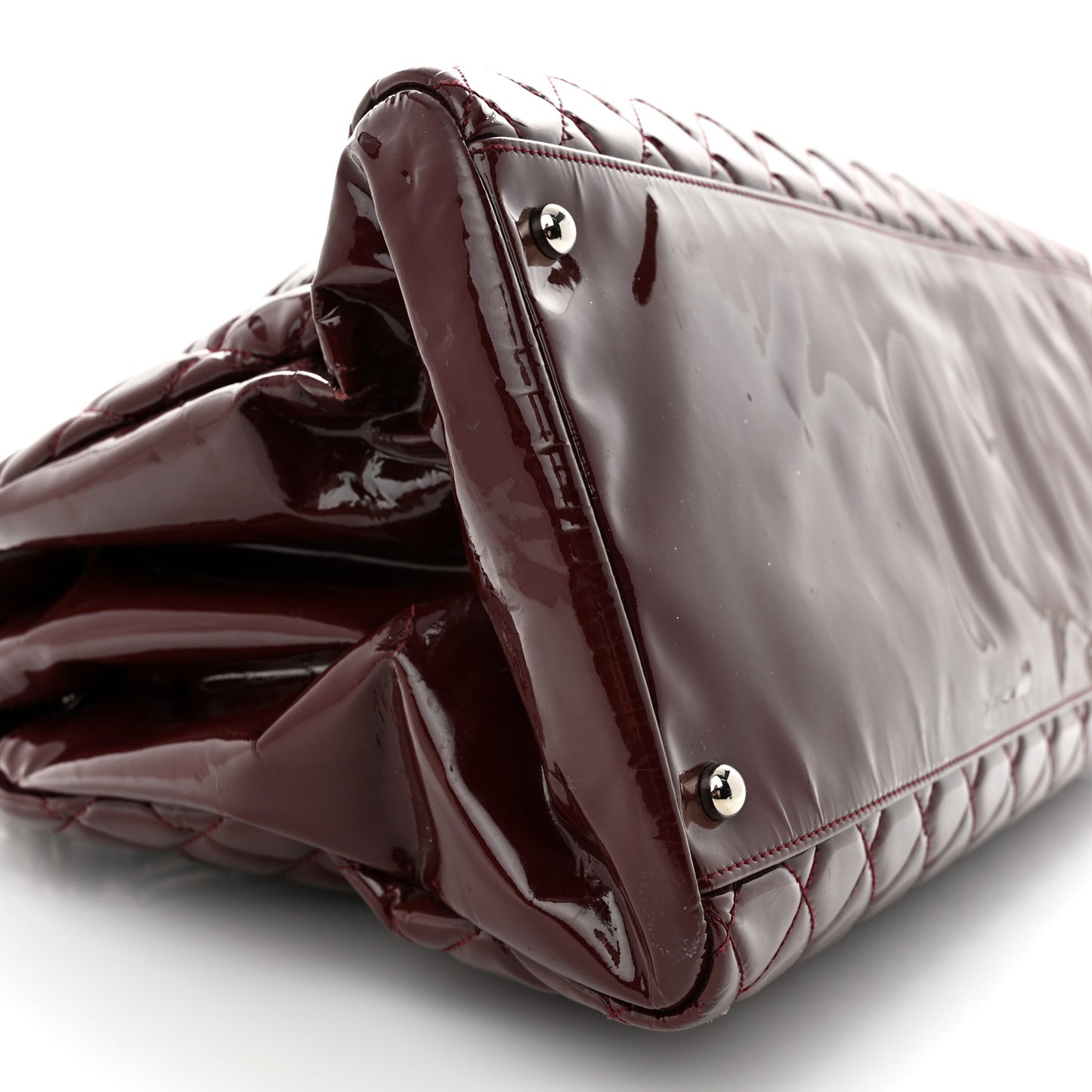 Patent Quilted Maxi Just Mademoiselle Bowling Bag Burgundy