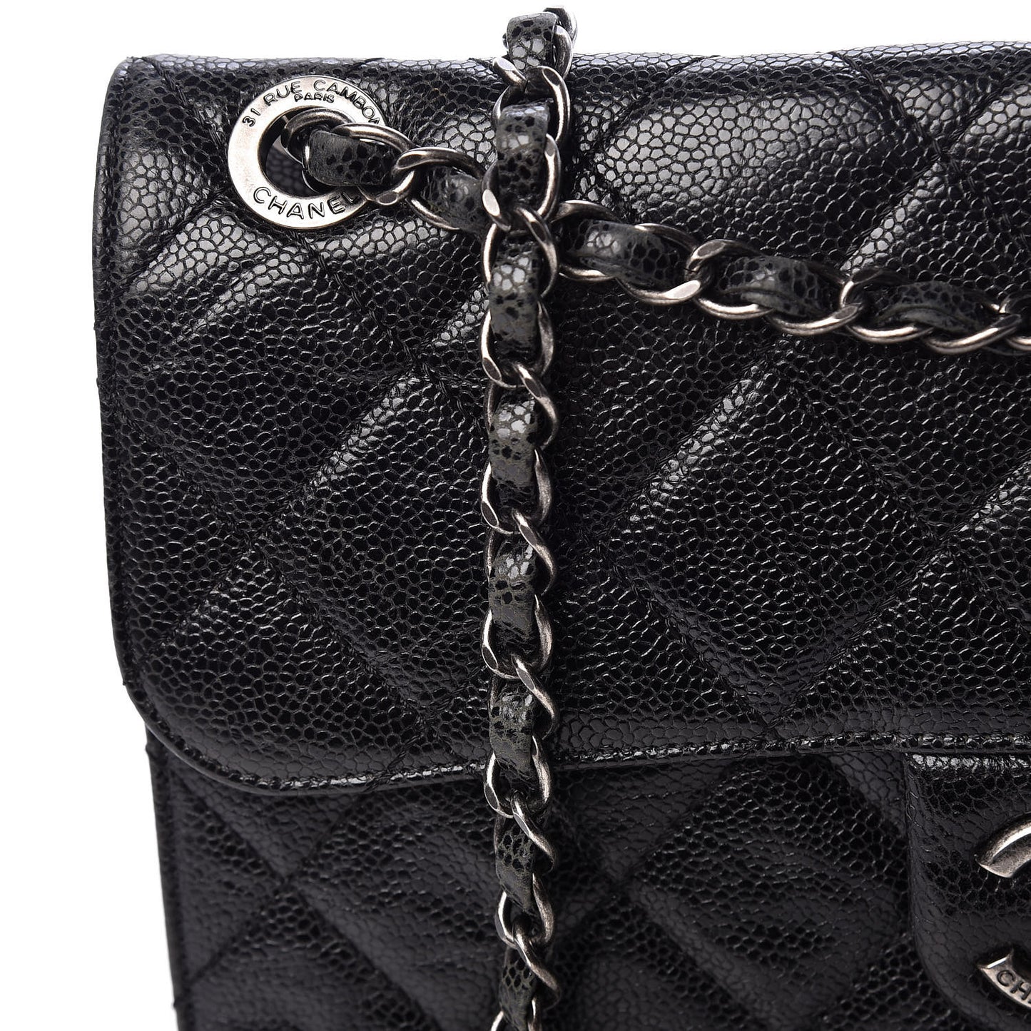 Crumpled Grained Calfskin Medium CC Crave Flap Black