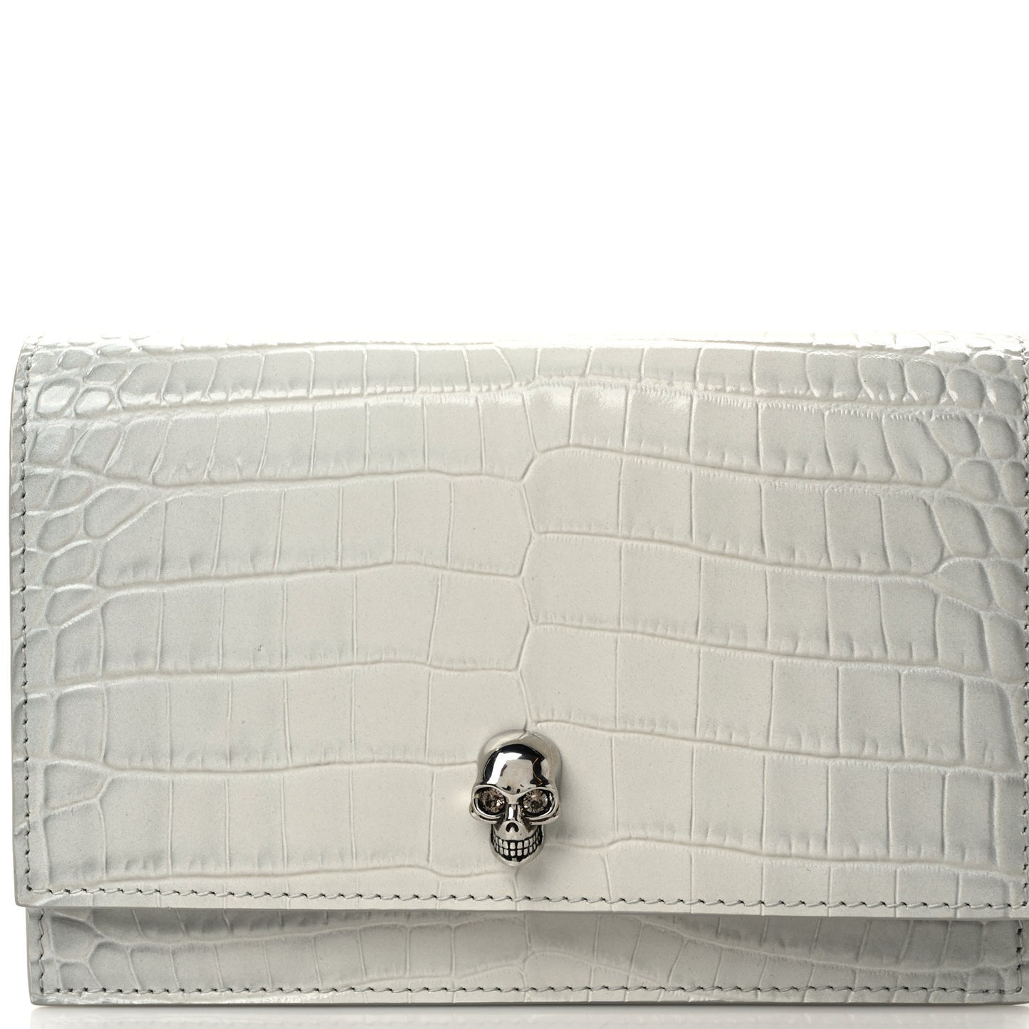 Calfskin Crocodile Embossed Skull Mini Crossbody Bag White