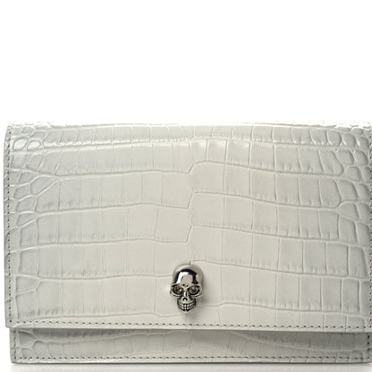 Alexander McQueen Calfskin Crocodile Embossed Skull Mini Crossbody Bag White 6 of 11