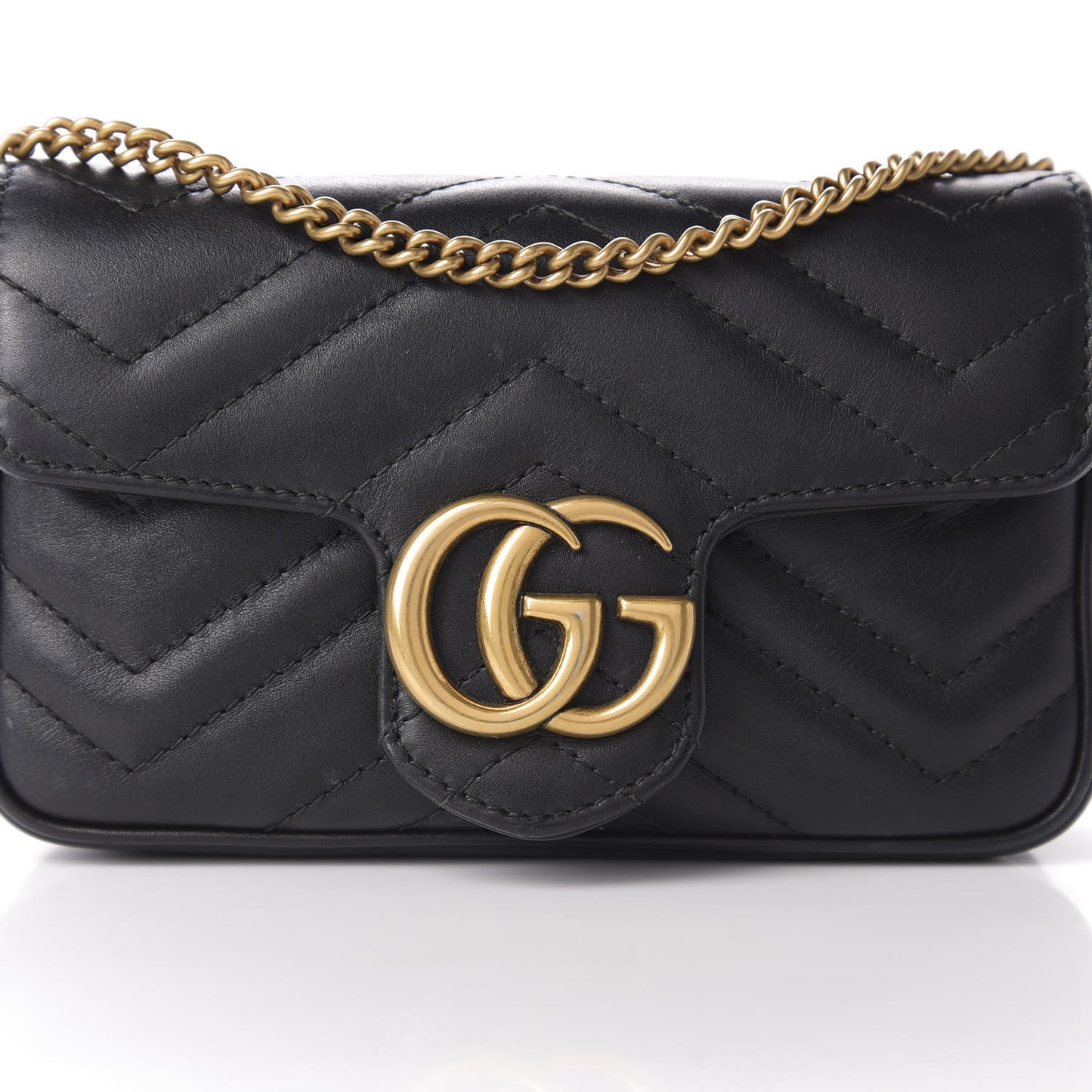 Calfskin Matelasse Super Mini GG Marmont Shoulder Bag Black