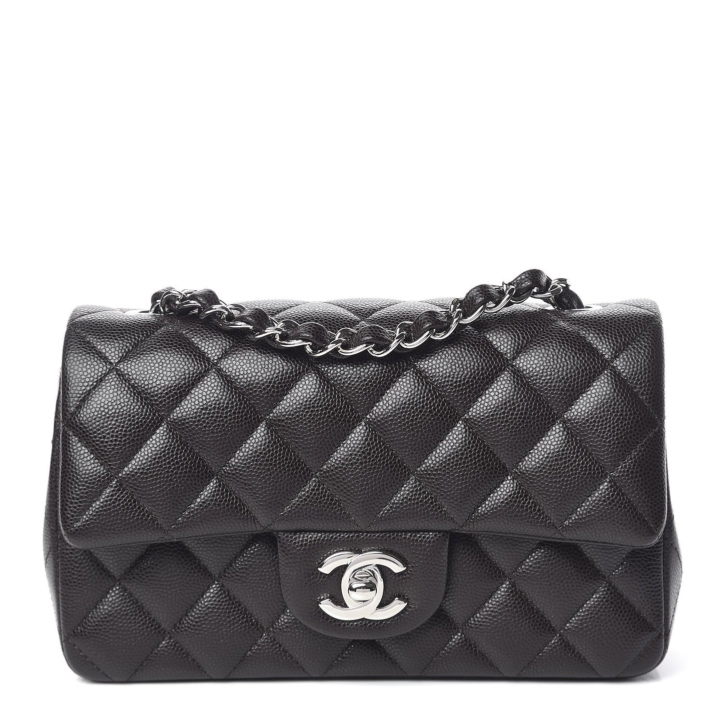 Caviar Quilted Mini Rectangular Flap Dark Brown
