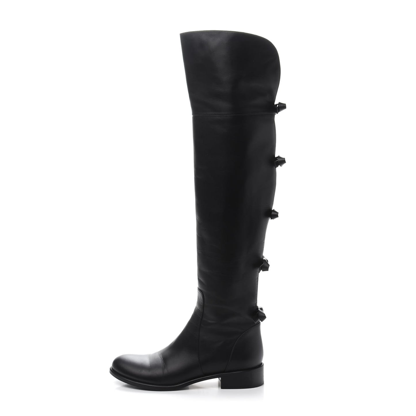 Calfskin Multi Bow Over the Knee Boots 37.5 Black