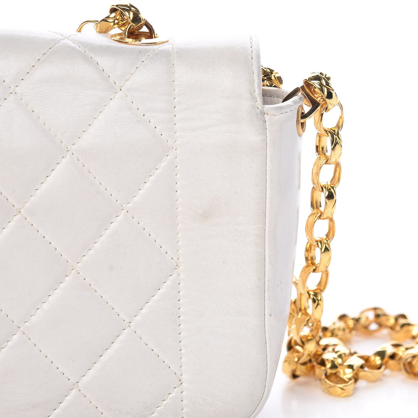 Lambskin Quilted Small Single Flap White