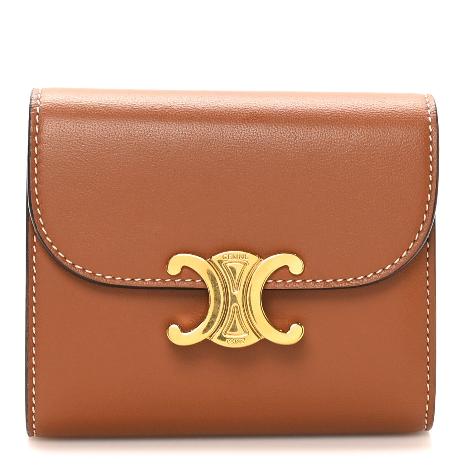 Celine Shiny Smooth Lambskin Small Triomphe Wallet Tan 1 of 9