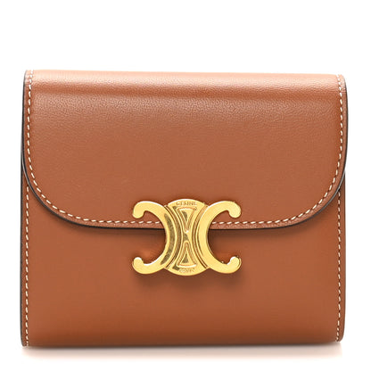 Celine Shiny Smooth Lambskin Small Triomphe Wallet Tan 1 of 9