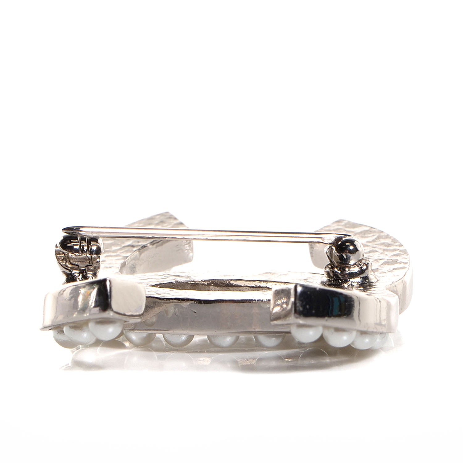 Chanel CC Pearl Brooch Pin Silver 6 of 7