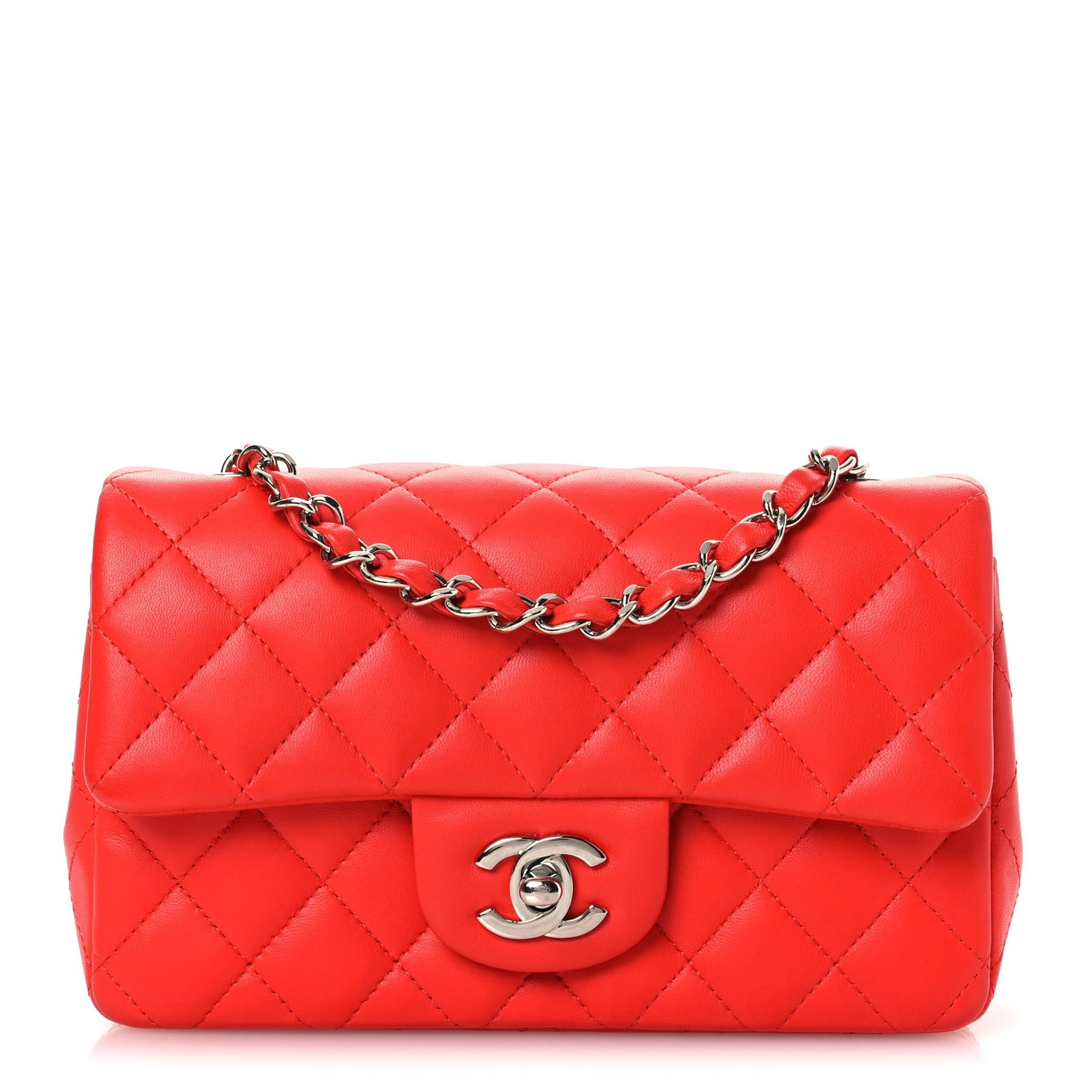 Lambskin Quilted Mini Rectangular Flap Red