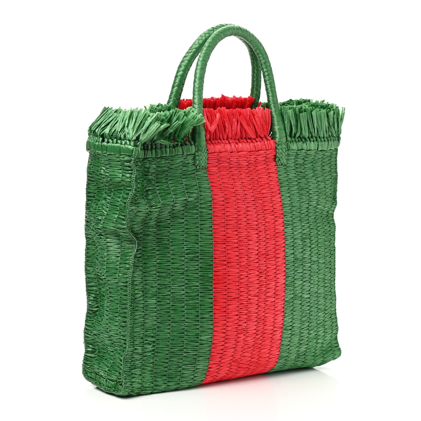 Raffia Linen Web Cestino Tote Bag Red Green