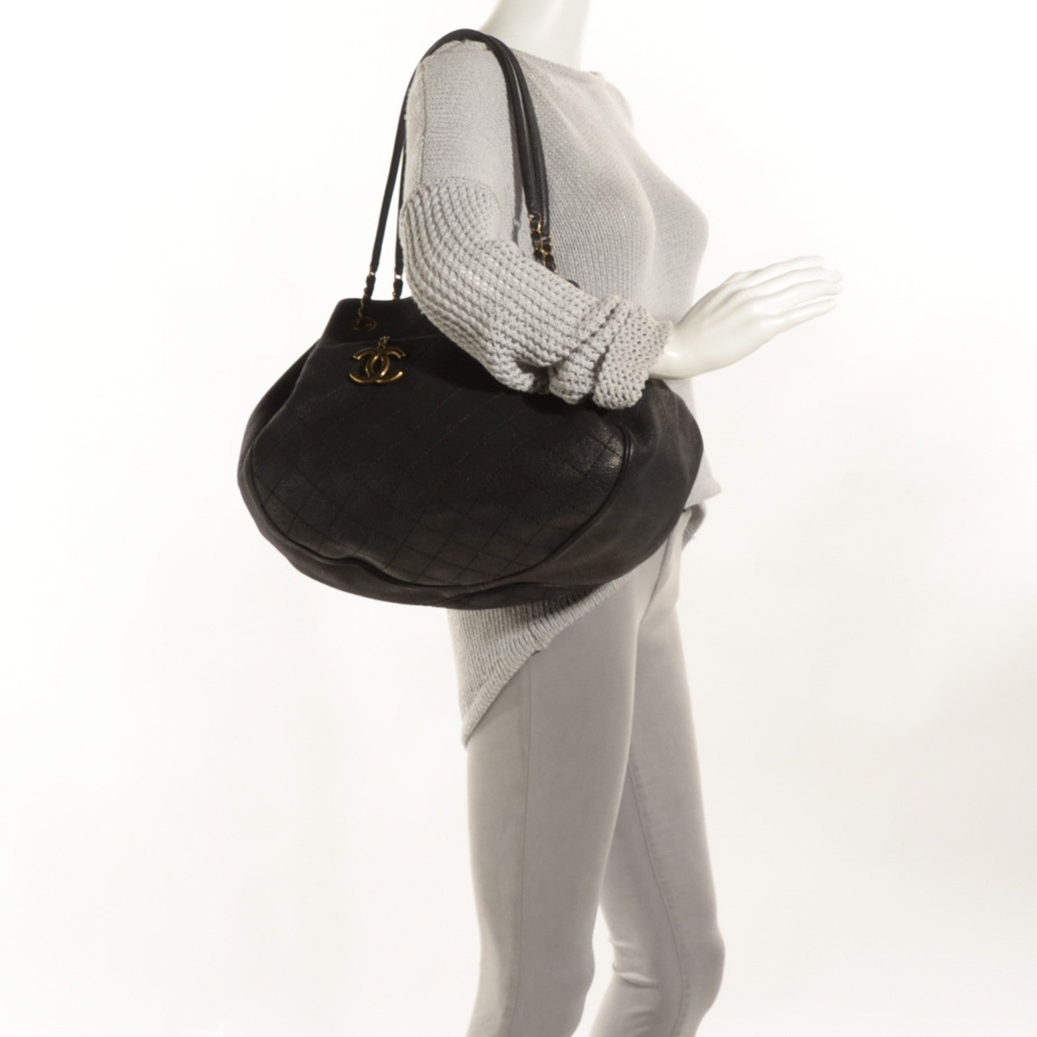 Chanel Iridescent Grained Calfskin Stitched Accordion Tote Dark Grey 2 of 7