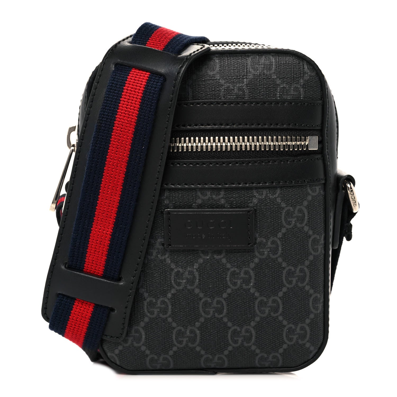 Gucci GG Supreme Monogram Appia Calfskin Web Small Camera Messenger Bag Black Grey 1 of 9