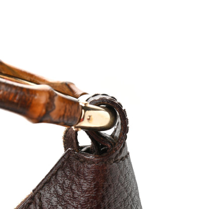 Gucci Pebbled Calfskin Half Moon Bamboo Ring Hobo Dark Brown 12 of 19