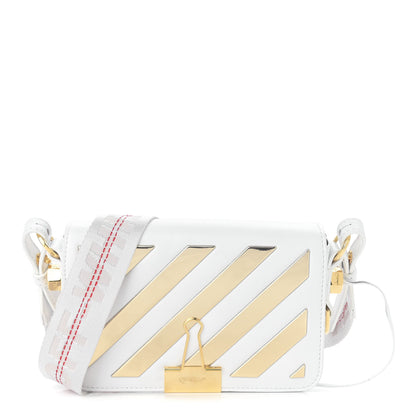 Off-White Calfskin Metallic Mini Binder Clip Crossbody White Gold 1 of 10