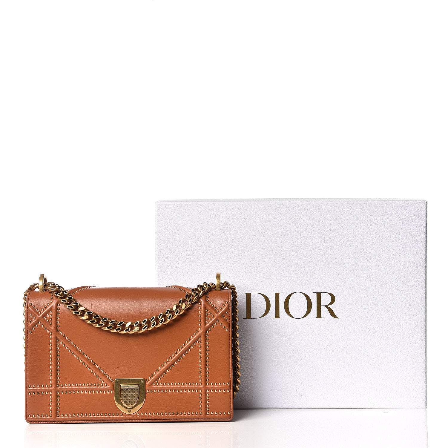 Christian Dior Lambskin Studded Medium Diorama Flap Bag Brown 13 of 13