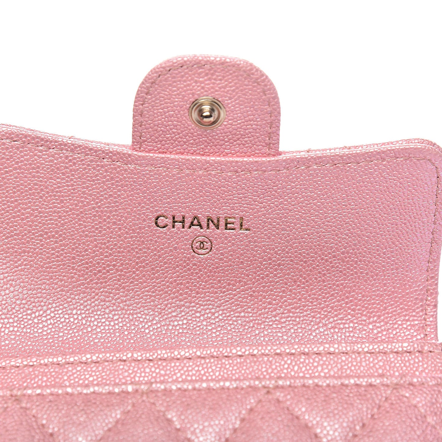 Iridescent Caviar Quilted Flap Card Holder Rose Pink