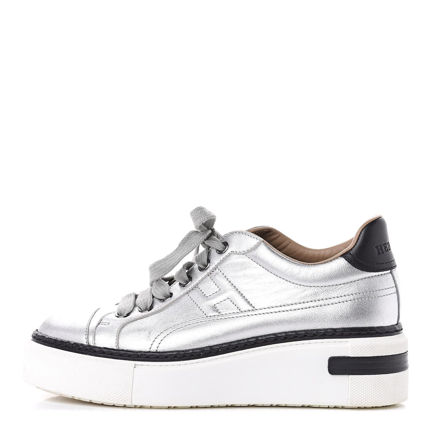 Hermes Metallic Nappa Polo Sneakers 35.5 Argent Black 1 of 14