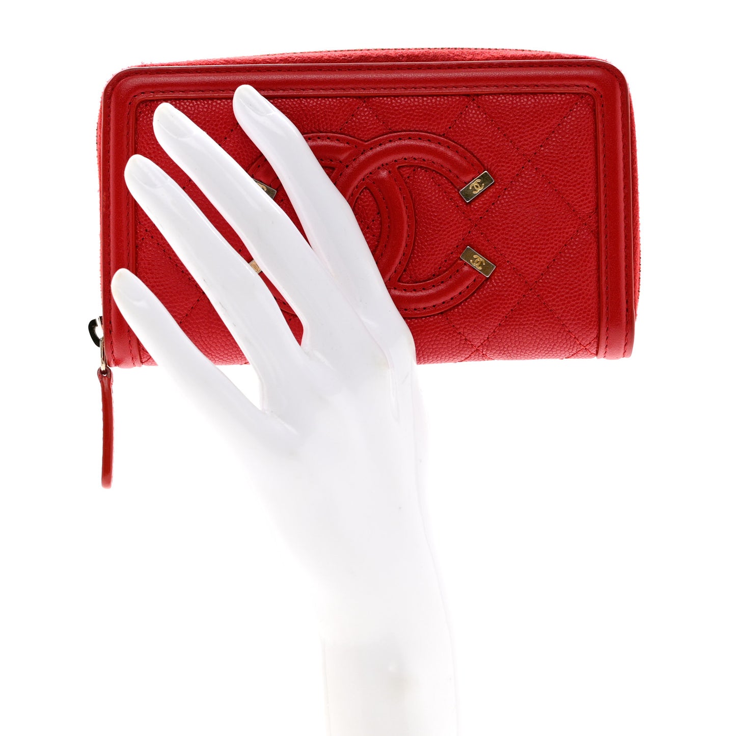 Caviar Quilted Medium Filigree Zip Around Wallet Dark Red
