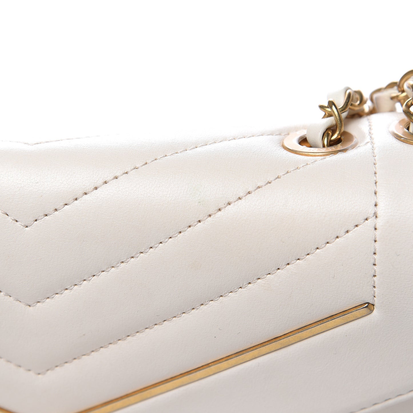 Lambskin Reversed Chevron Quilted Flap White