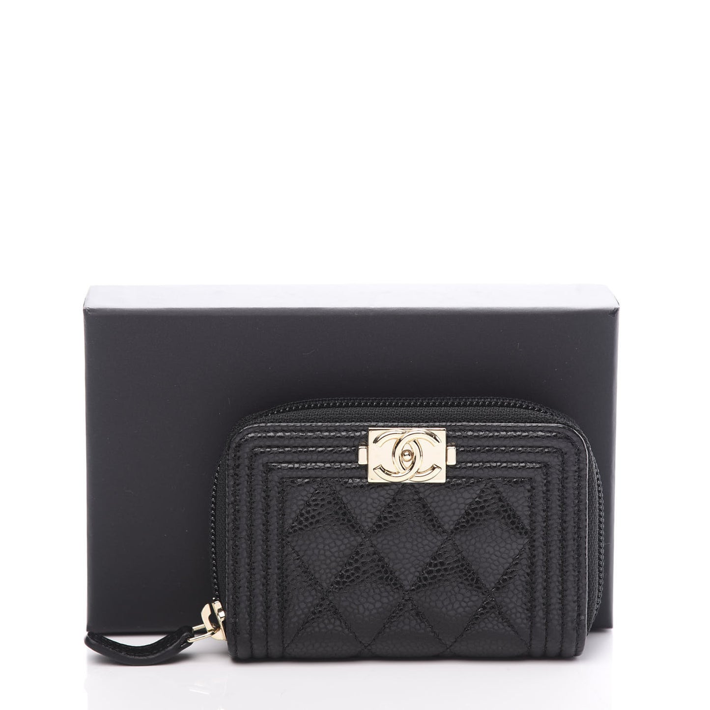 Caviar Quilted Boy Zip Around Coin Purse Wallet Black