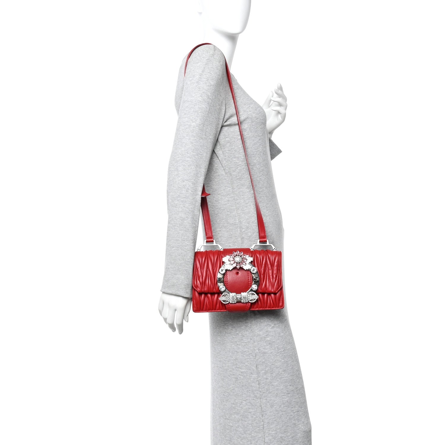 Miu Miu Nappa Matelasse Madras Crystal Embellished Shoulder Bag