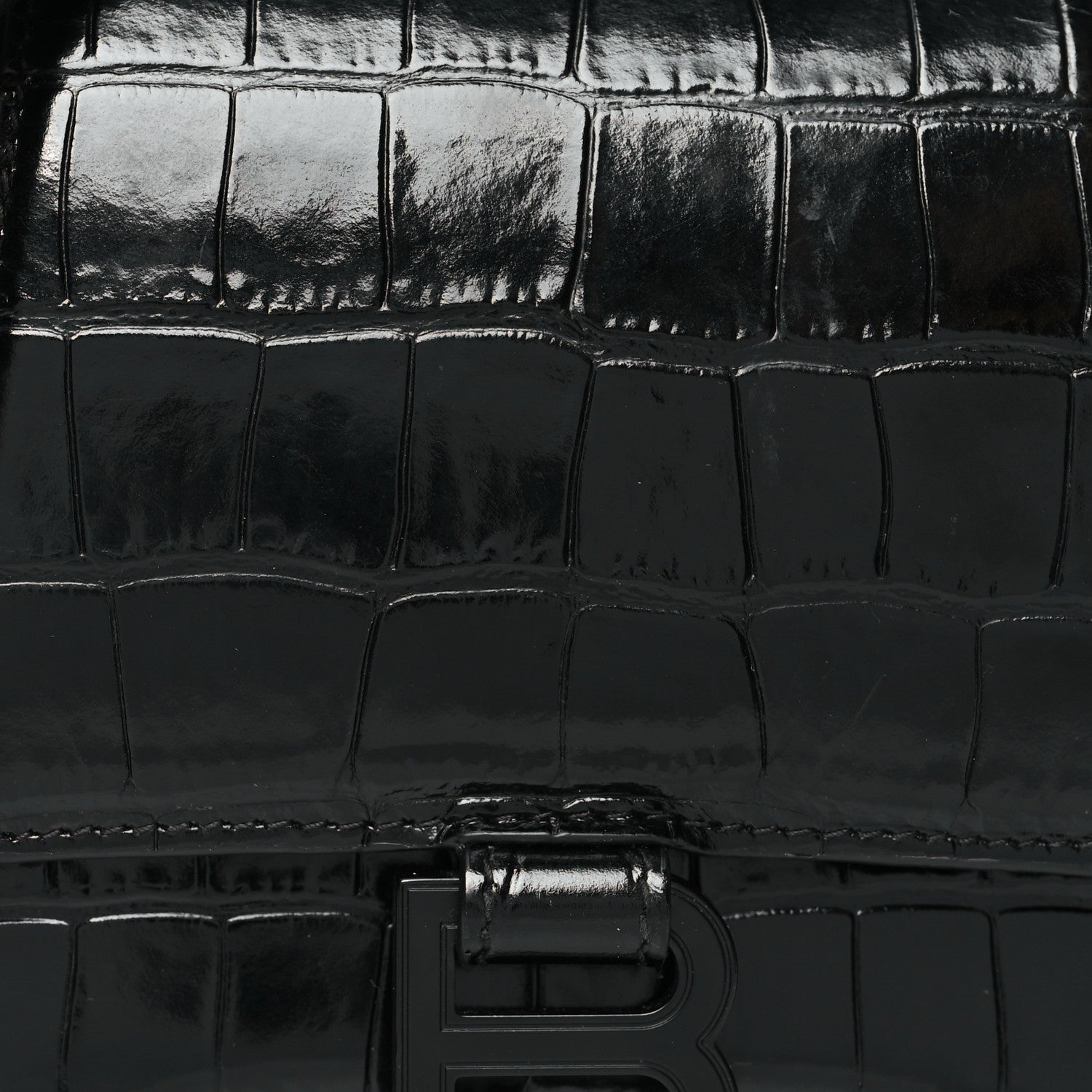 Balenciaga Shiny Calfskin Monochrome Crocodile Embossed Small Hourglass Top Handle Bag Black 7 of 11