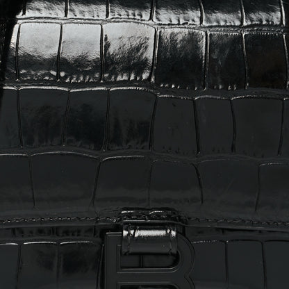 Balenciaga Shiny Calfskin Monochrome Crocodile Embossed Small Hourglass Top Handle Bag Black 7 of 11