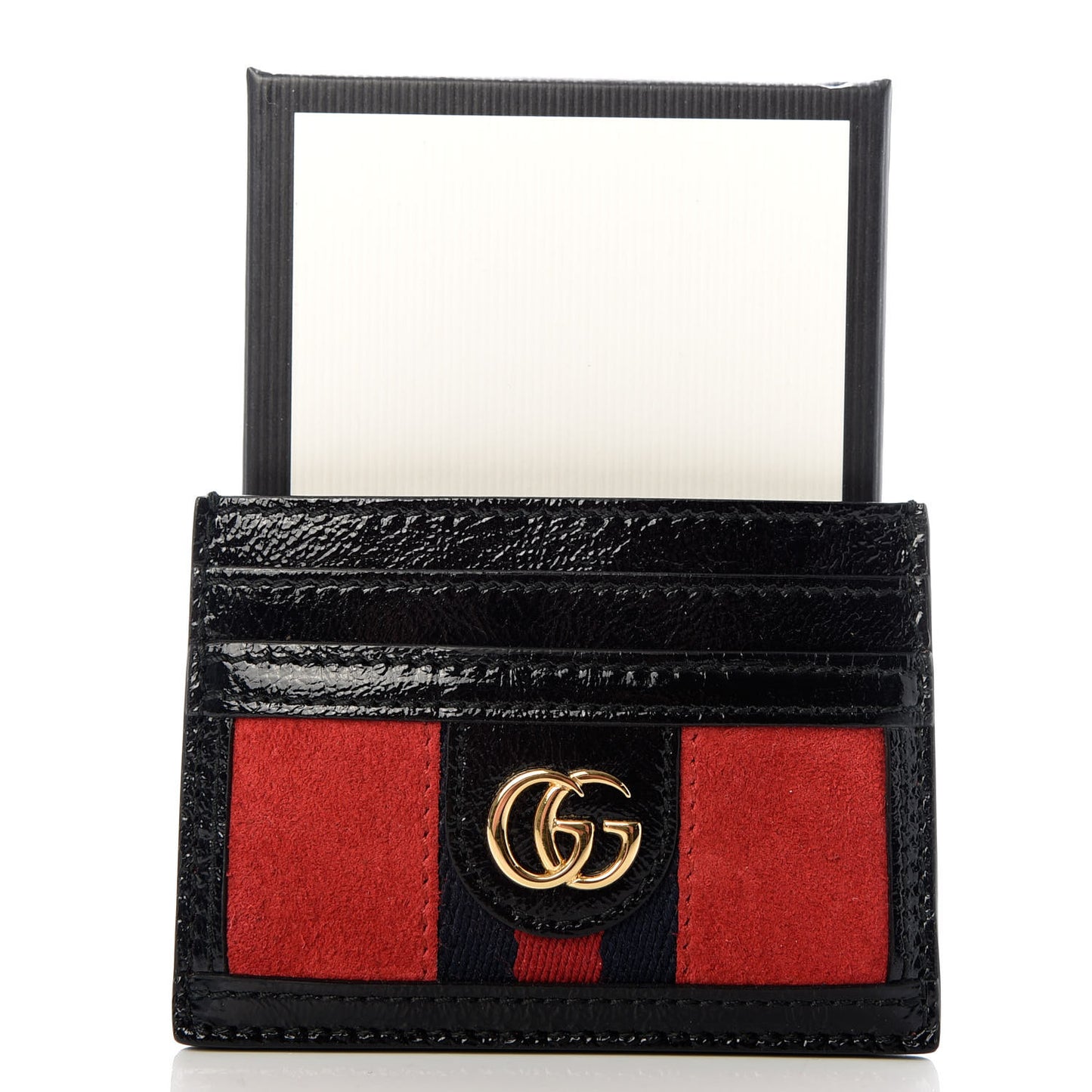 Suede Patent Ophidia Card Holder Hibiscus Red Black
