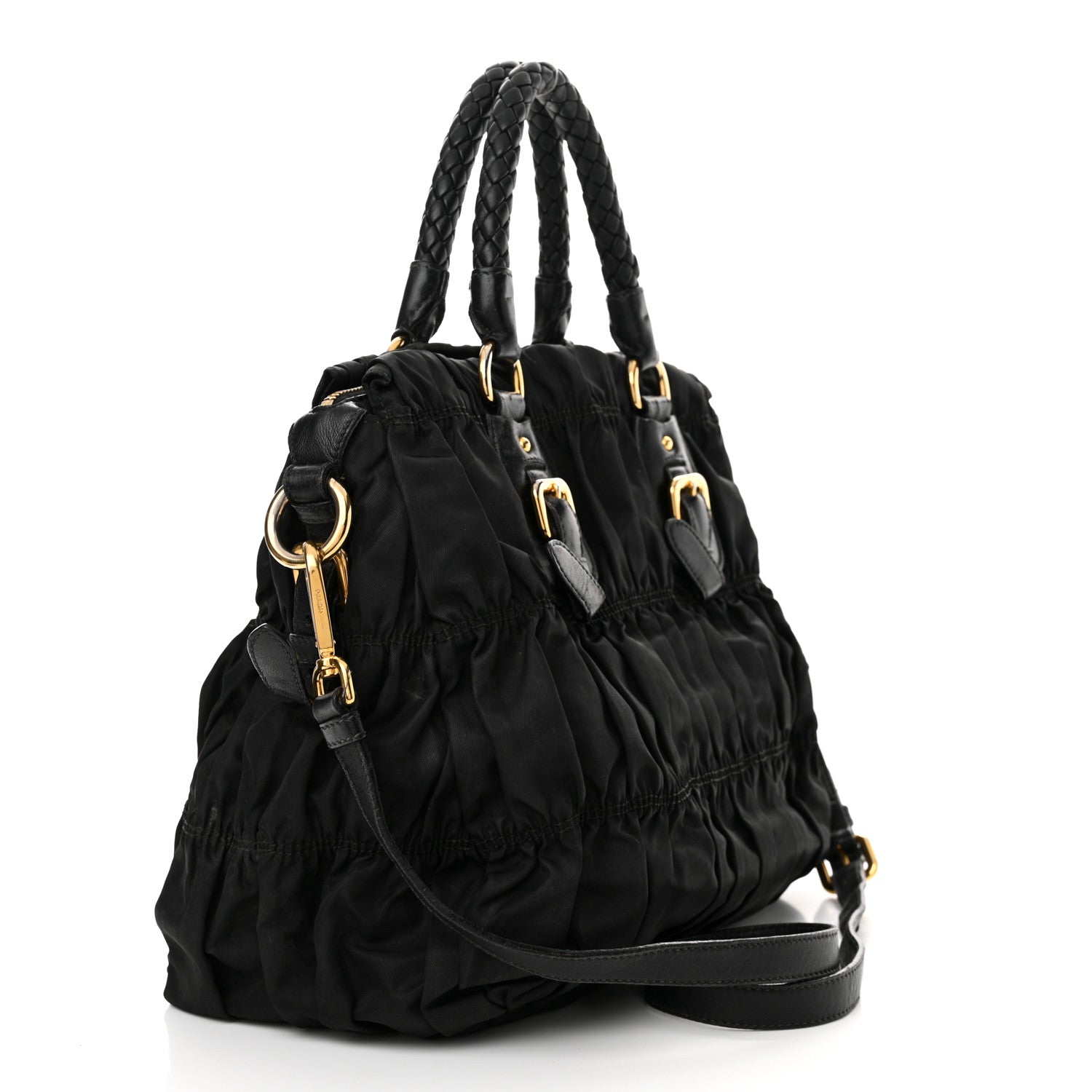 Prada Tessuto Nylon Nappa Braided Gaufre Shopping Satchel Black 3 of 19
