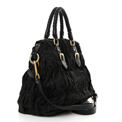 Prada Tessuto Nylon Nappa Braided Gaufre Shopping Satchel Black 3 of 19