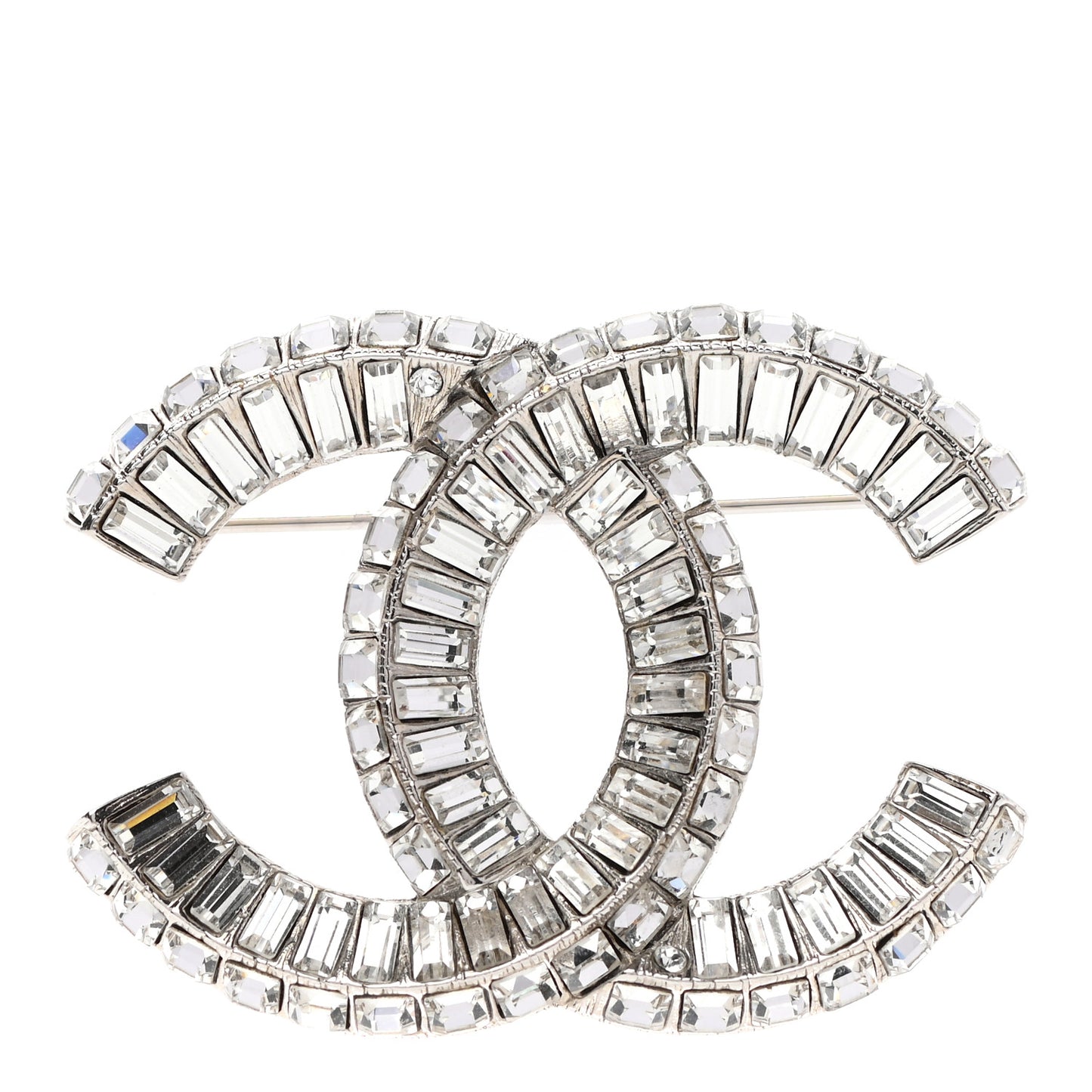 Baguette Crystal CC Brooch Silver