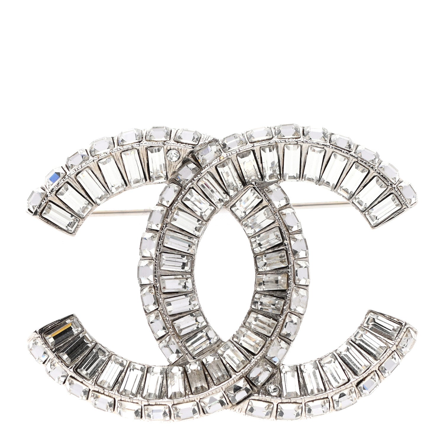 Chanel Baguette Crystal CC Brooch Silver 1 of 5