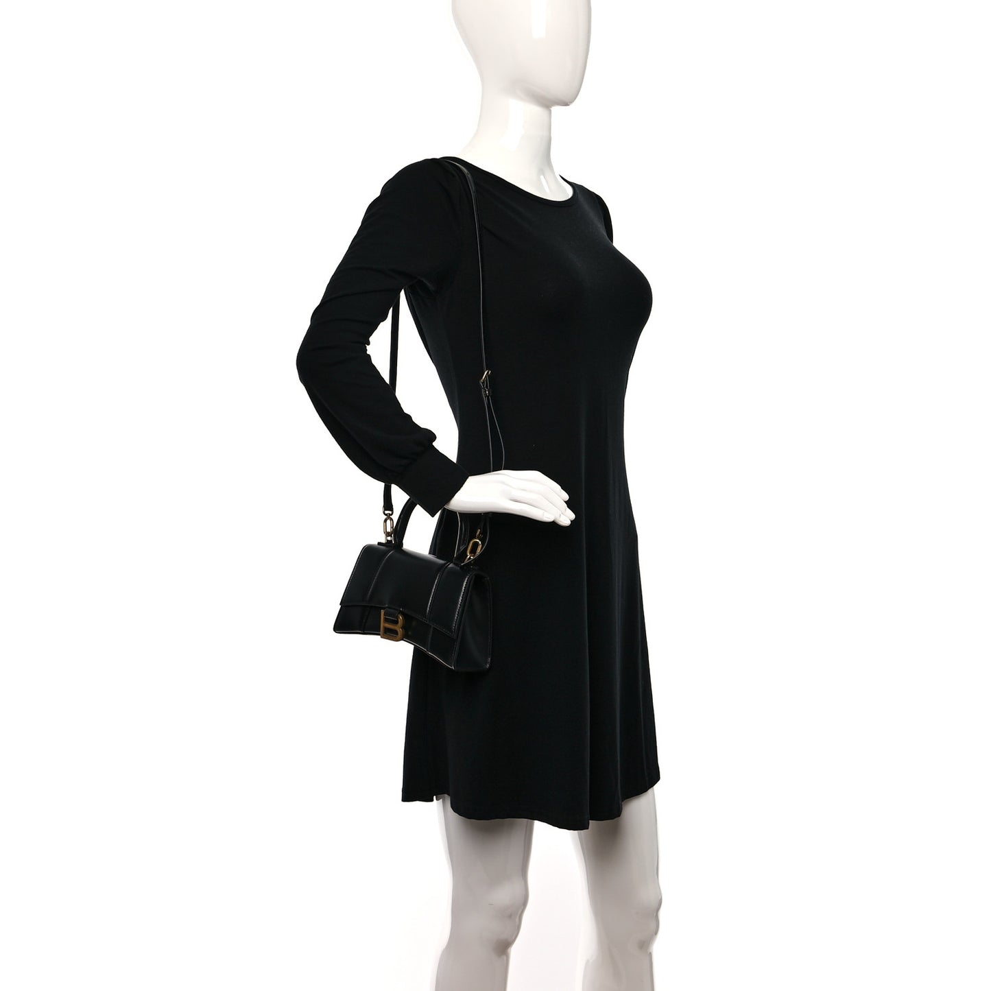 Shiny Box Calfskin Hourglass Top Handle Bag XS Black