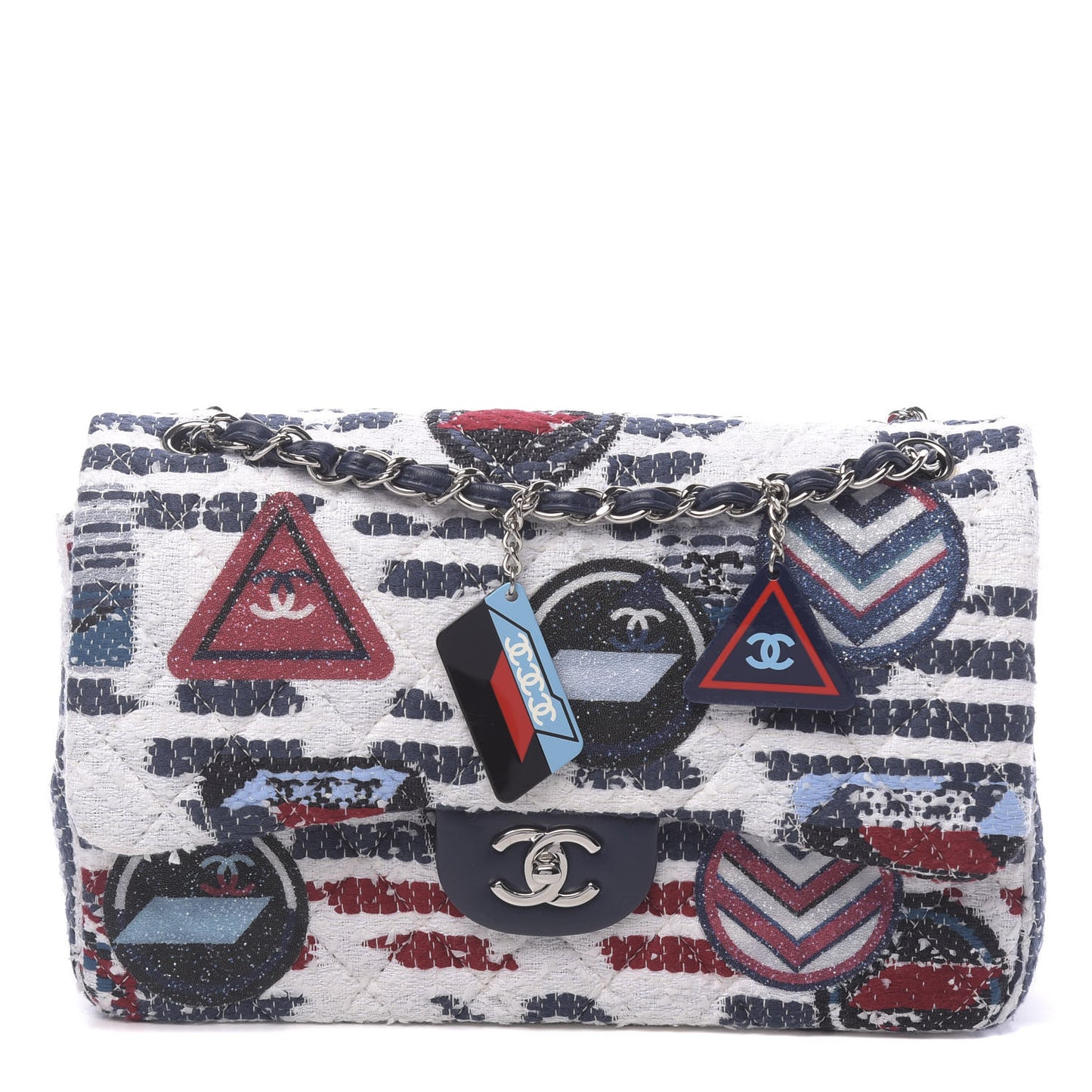 Tweed Airline Printed Jumbo Double Flap White Navy Red Peacock