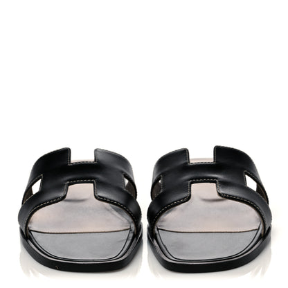 Hermes Box Calfskin Oran Sandals 39 Black 2 of 10