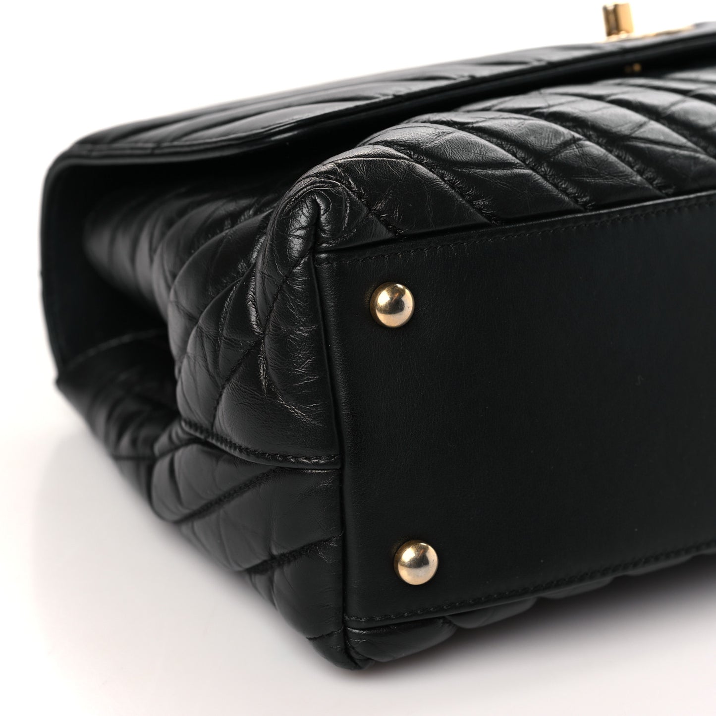 Aged Calfskin Chevron Quilted Small Coco Handle Flap Black