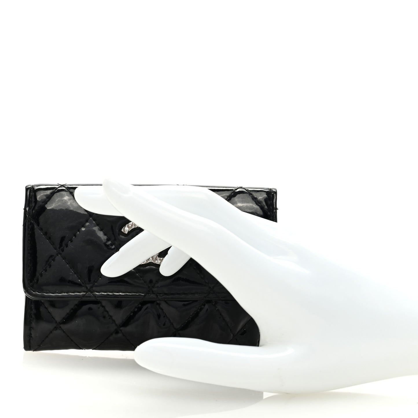 Patent Quilted Flap Card Holder Black