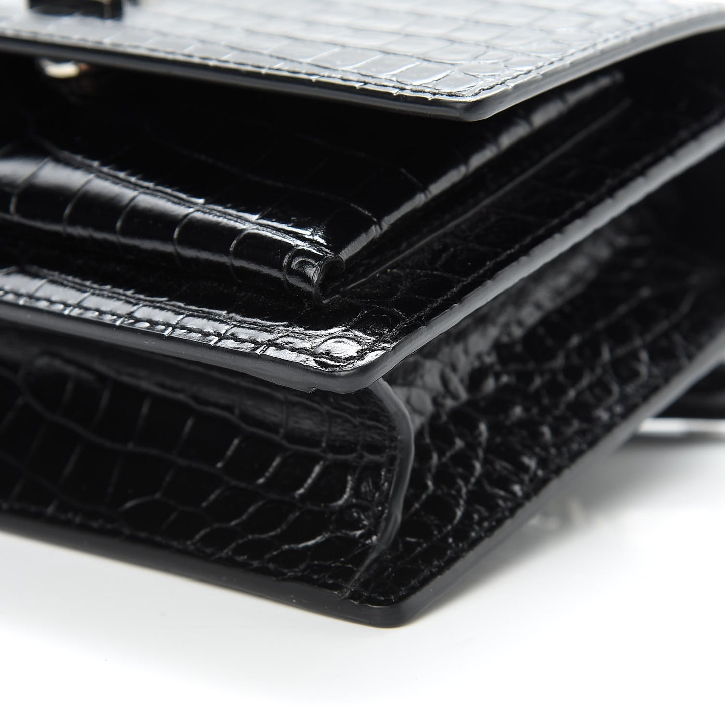 Calfskin Crocodile Embossed Monogram Sunset Chain Wallet Black