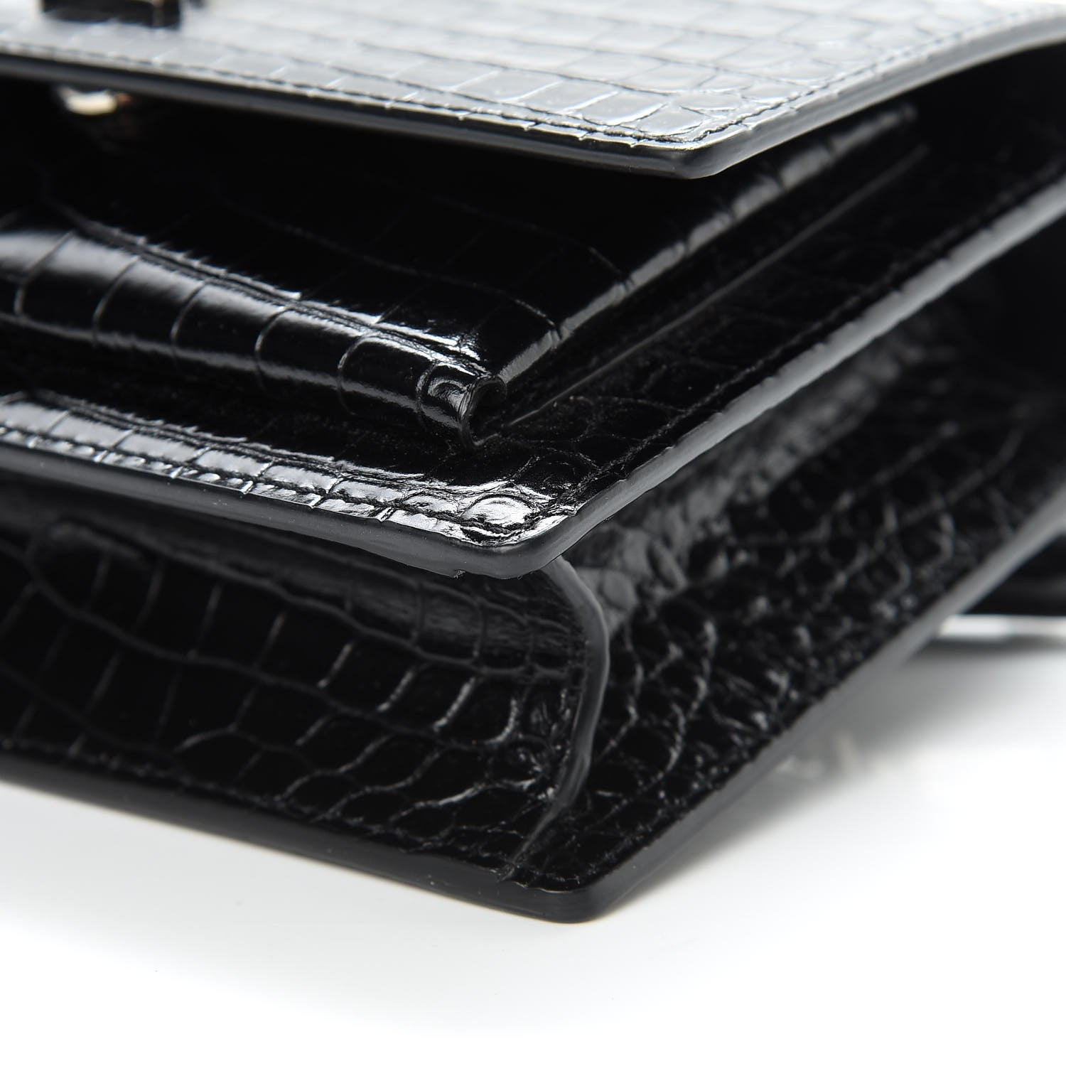Saint Laurent Calfskin Crocodile Embossed Monogram Sunset Chain Wallet Black 10 of 10