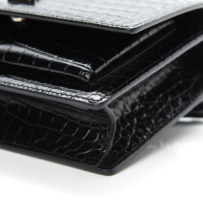 Saint Laurent Calfskin Crocodile Embossed Monogram Sunset Chain Wallet Black 10 of 10
