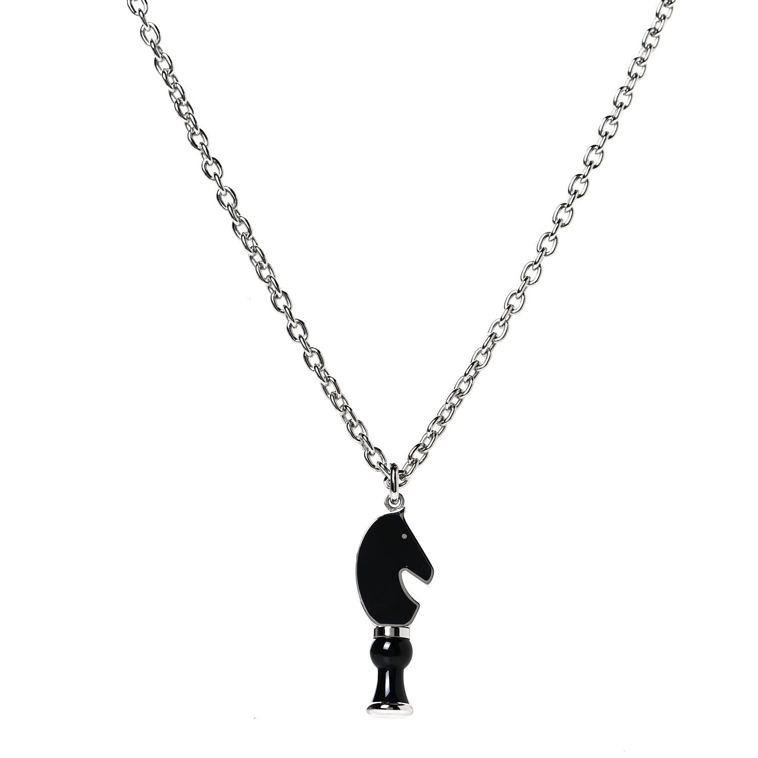 Hermes Lacquered Palladium Cavalier Necklace Black 1 of 7