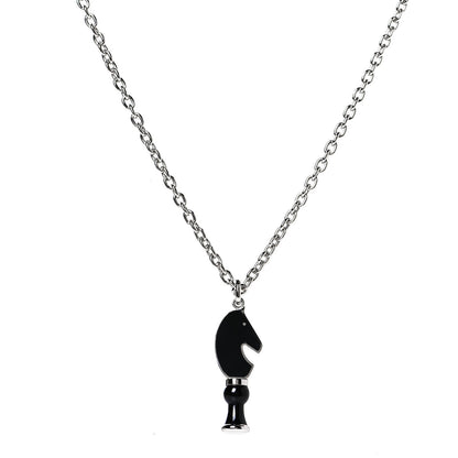 Hermes Lacquered Palladium Cavalier Necklace Black 1 of 7