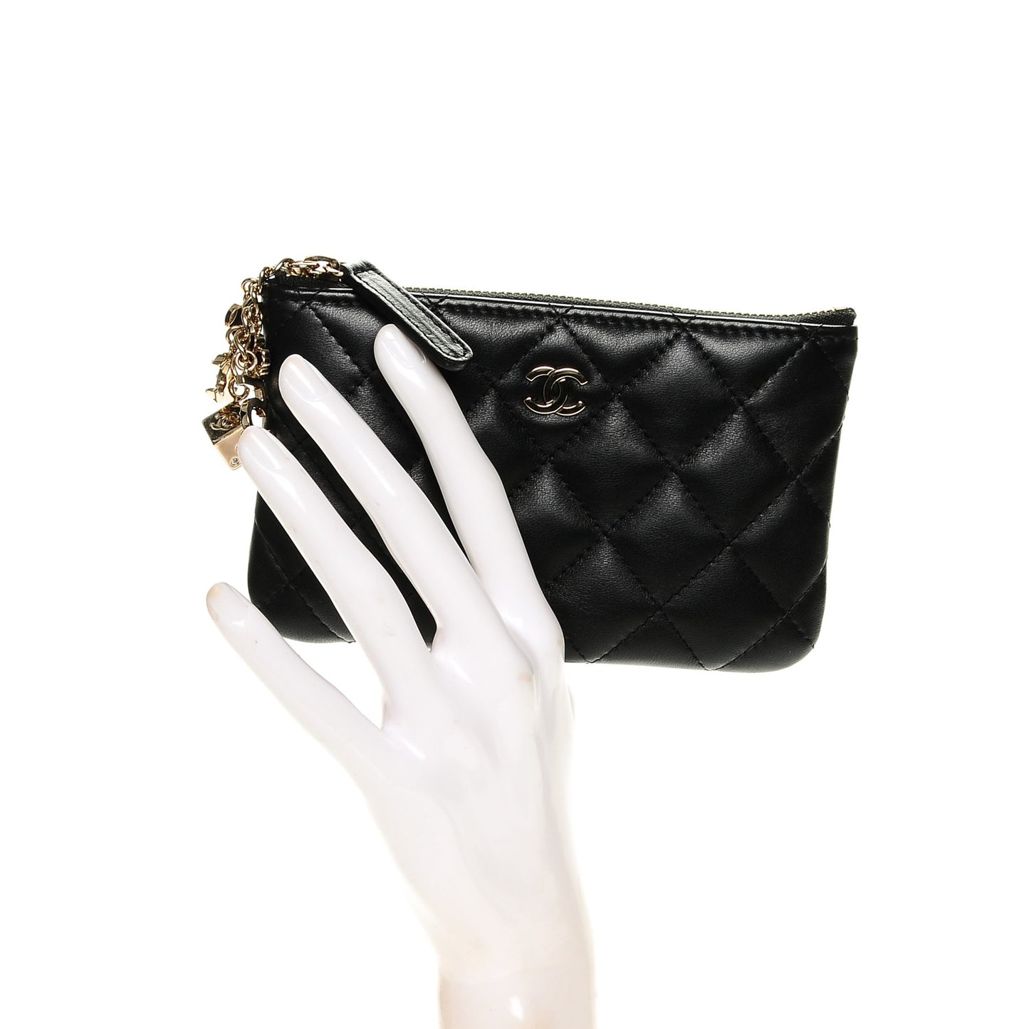 Lambskin Quilted Small Casino Cosmetic Case Black