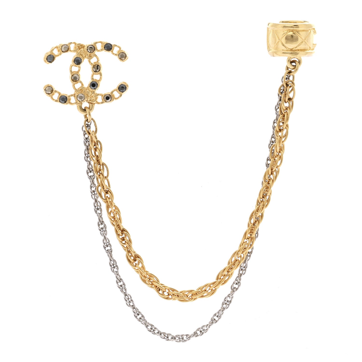 Chanel Crystal CC Chain Cuff Single Earring Gold Silver 1 of 5