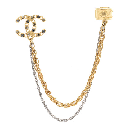 Chanel Crystal CC Chain Cuff Single Earring Gold Silver 1 of 5