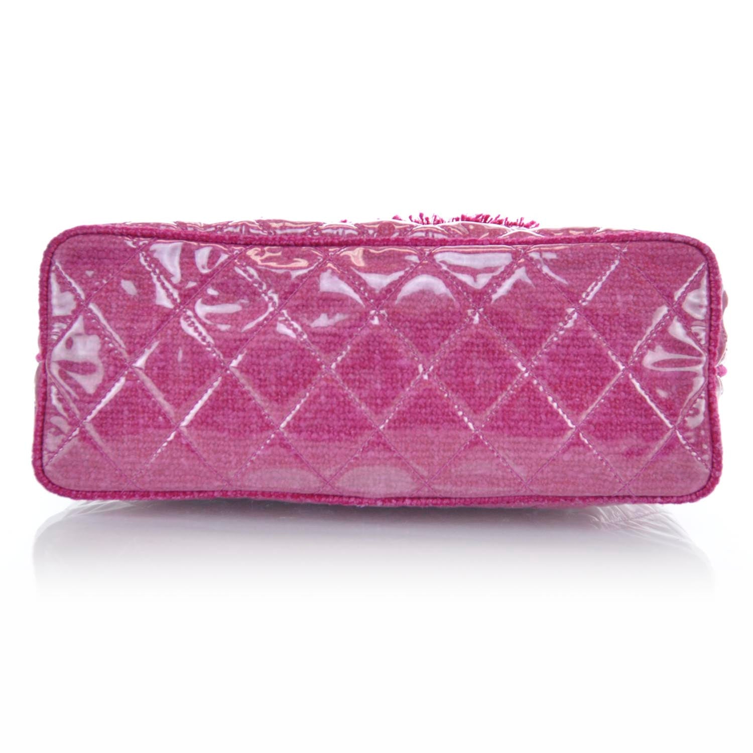 Chanel Vinyl Quilted Funny Tweed Tote Fuchsia 5 of 10