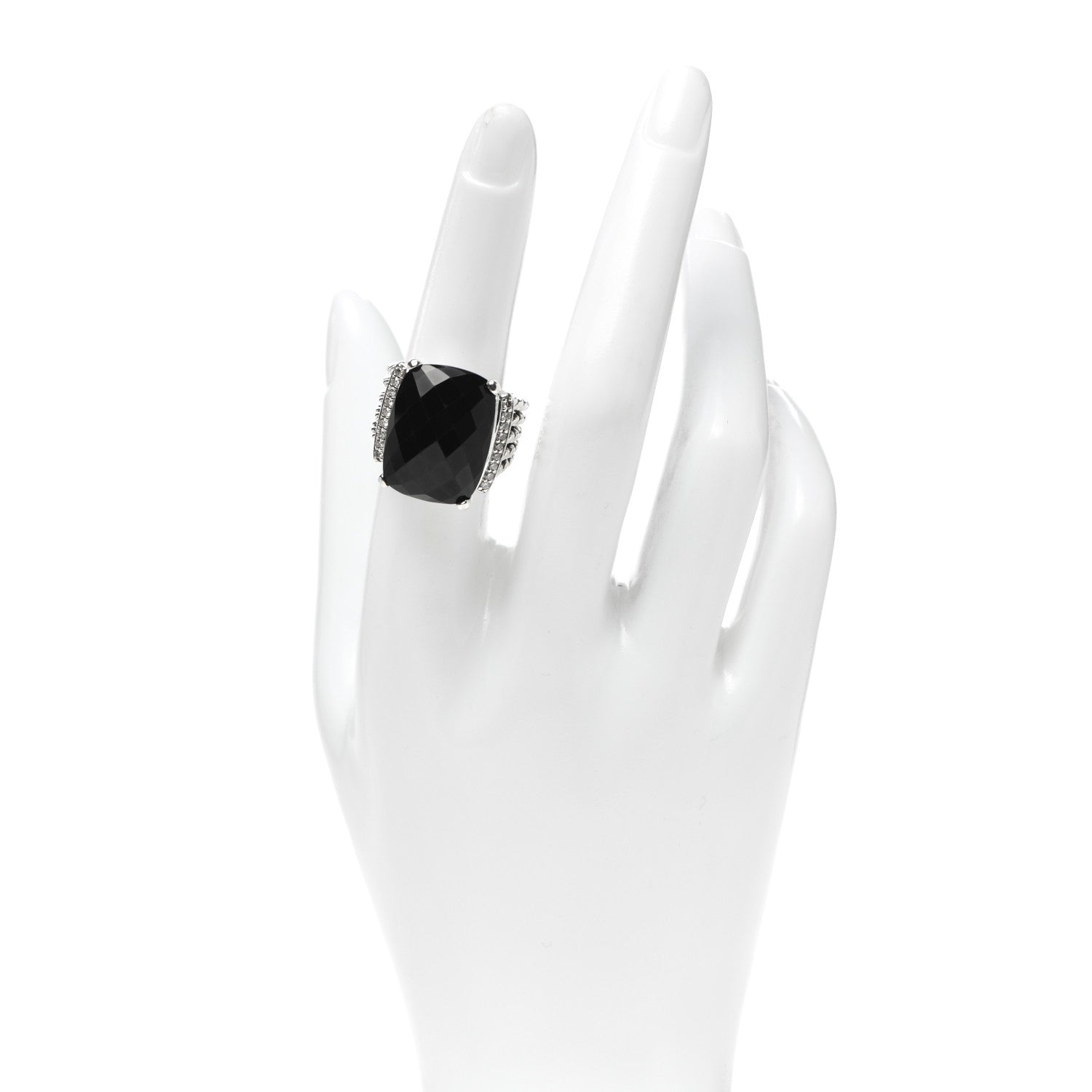 David Yurman Sterling Silver Diamond Black Onyx 20mm Wheaton Ring 54 7 2 of 5