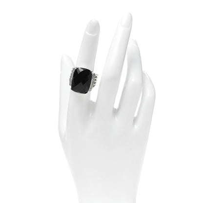 David Yurman Sterling Silver Diamond Black Onyx 20mm Wheaton Ring 54 7 2 of 5
