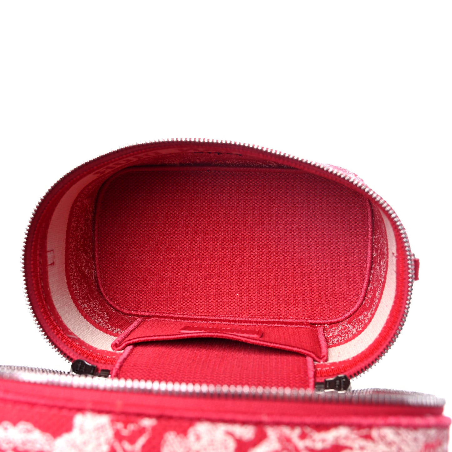 Canvas Embroidered Toile De Jouy Small Travel Vanity Case Fuchsia